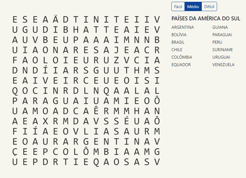 Caça Palavras Nível Fácil Para Imprimir