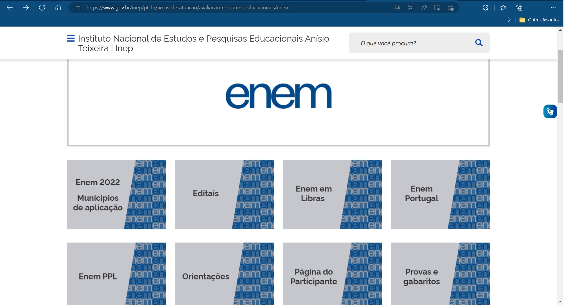 página do ENEM no portal gov.br