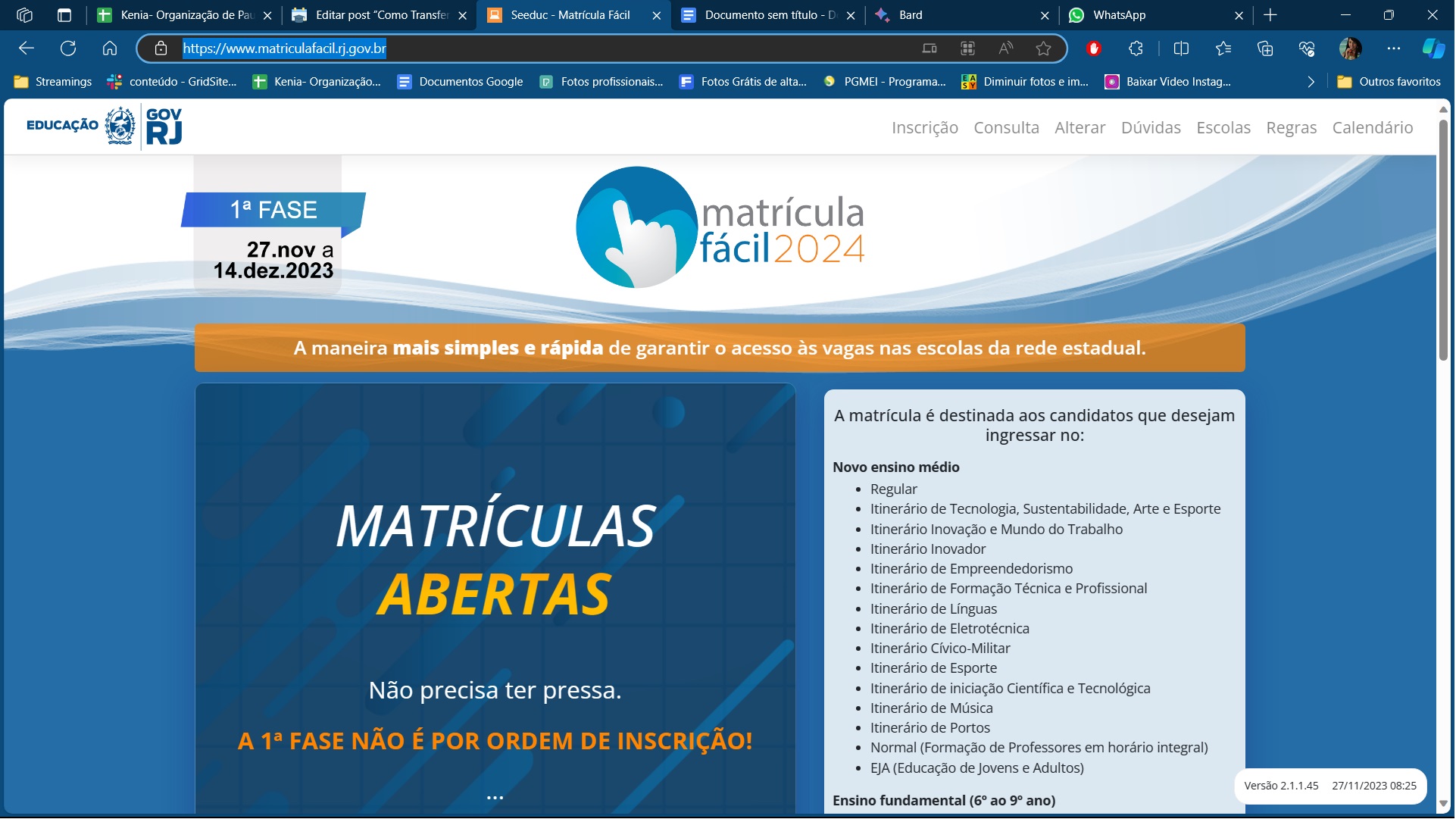 Portal Matrícula Fácil RJ 