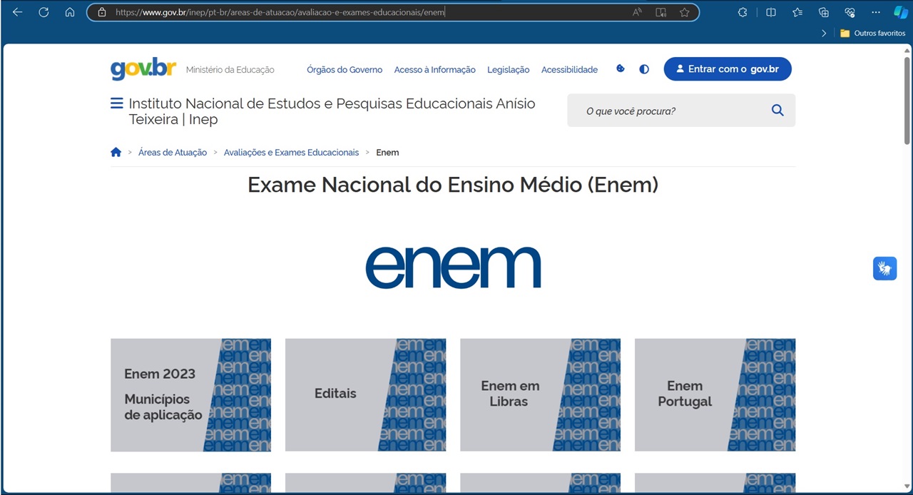 Página Enem no portal Inep 