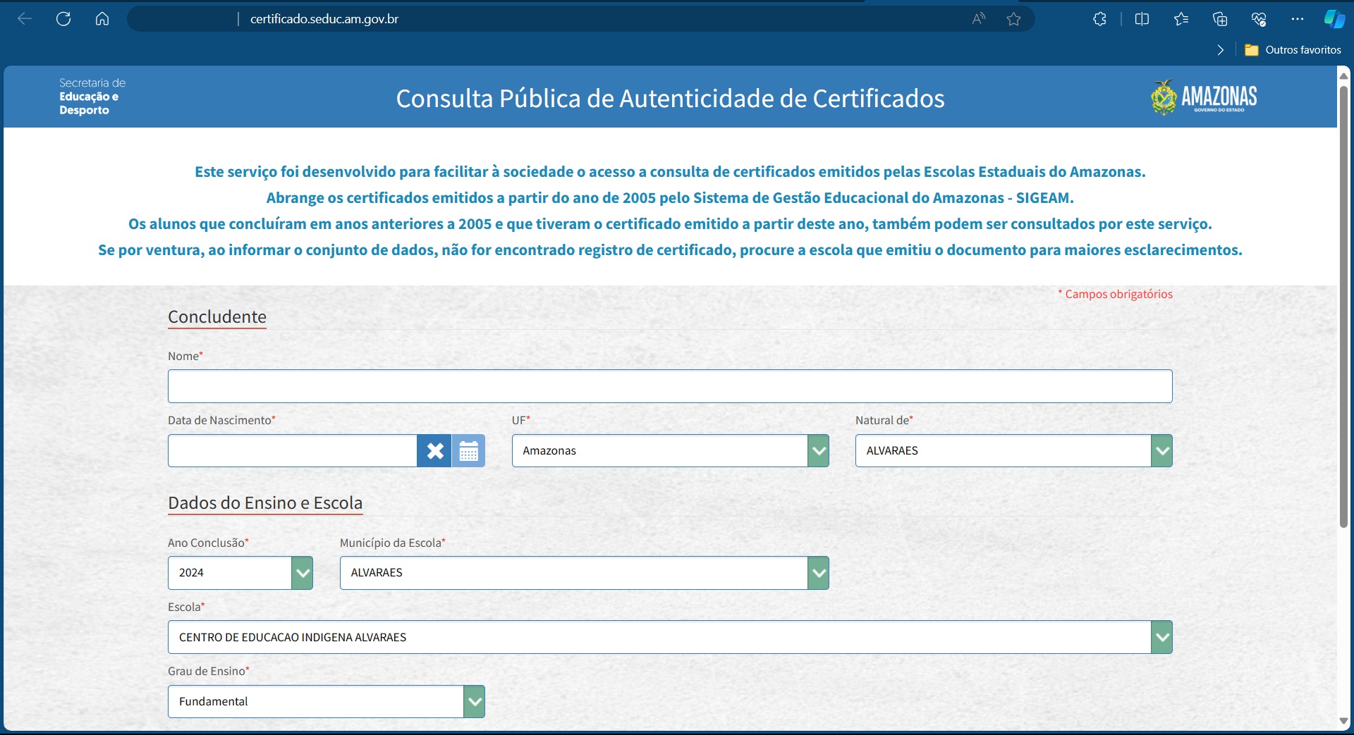 Emitir Certificados do portal da SEDUC Amazonas