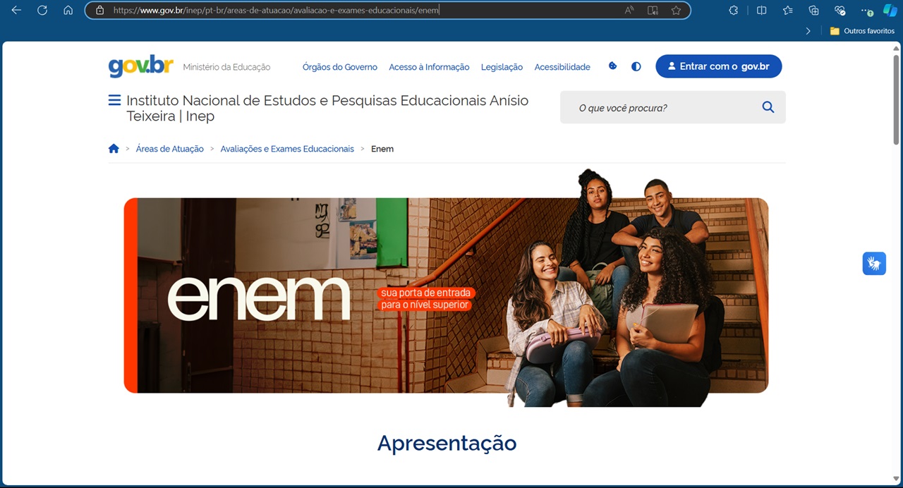 Página do Enem no portal Inep 