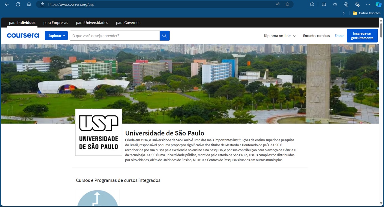 Página da USP no portal Coursera 